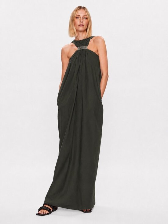 Fabiana Filippi Dresses & Skirts - Fabiana Filippi Monili Green Halter Maxi Dress Silk Blend Pockets IT 48 XL